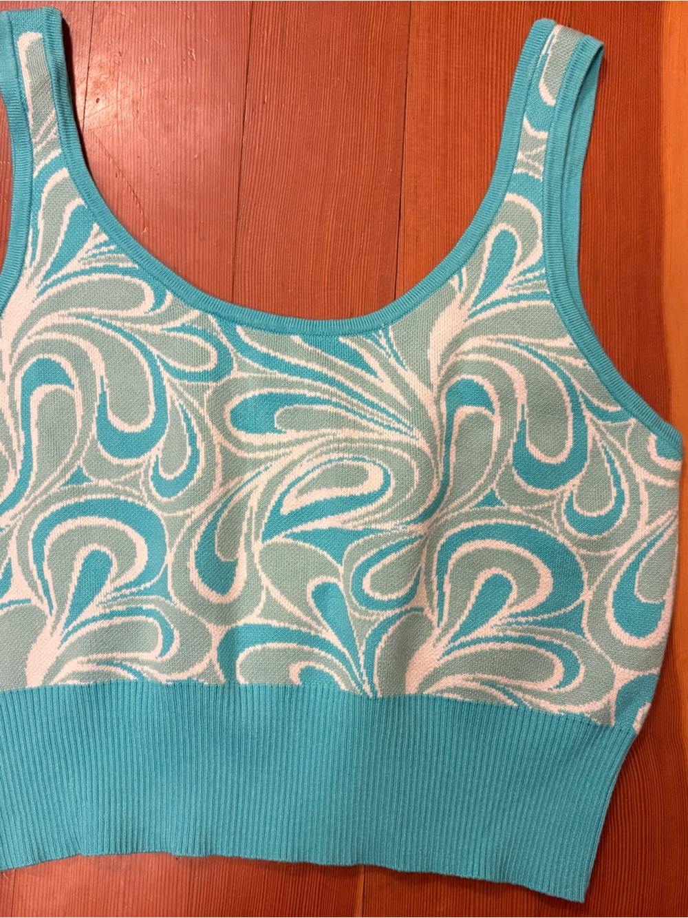 Garage Turquoise and White Swirl Knit crop top